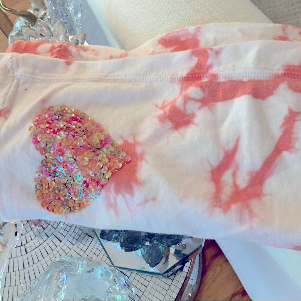 TWISTED HEART Pink & White Tie-Dye Sequin Heart Bermuda Shorts
